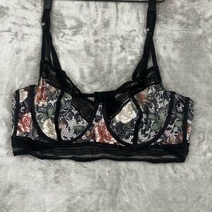 Floral Lace Underwire Bra - Black, Green, Red